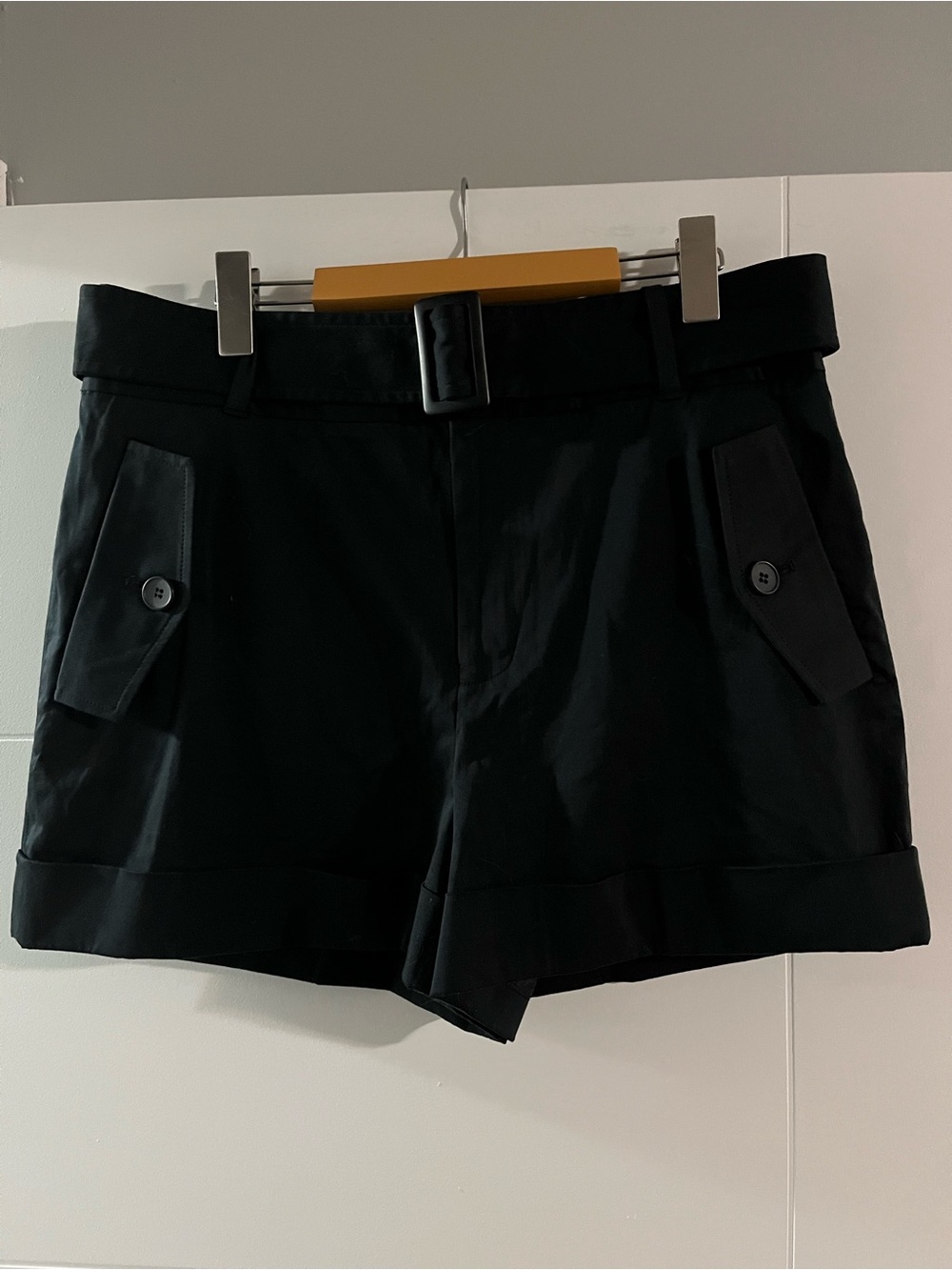 Club Monaco Black Tailored Belted Shorts